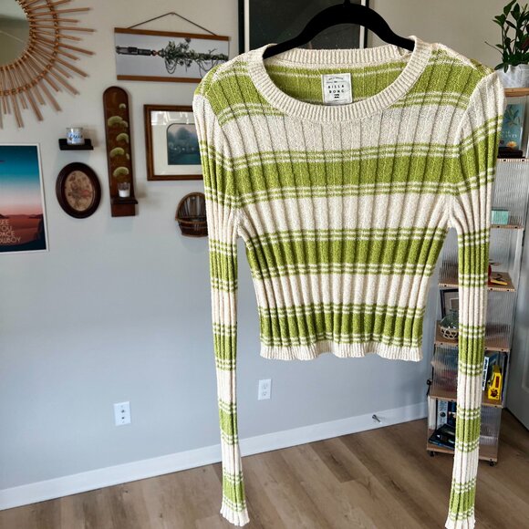 Billabong Clare Cropped Crew Neck Palm Green Sweater - Like New Size Large NWOT - Picture 4 of 6